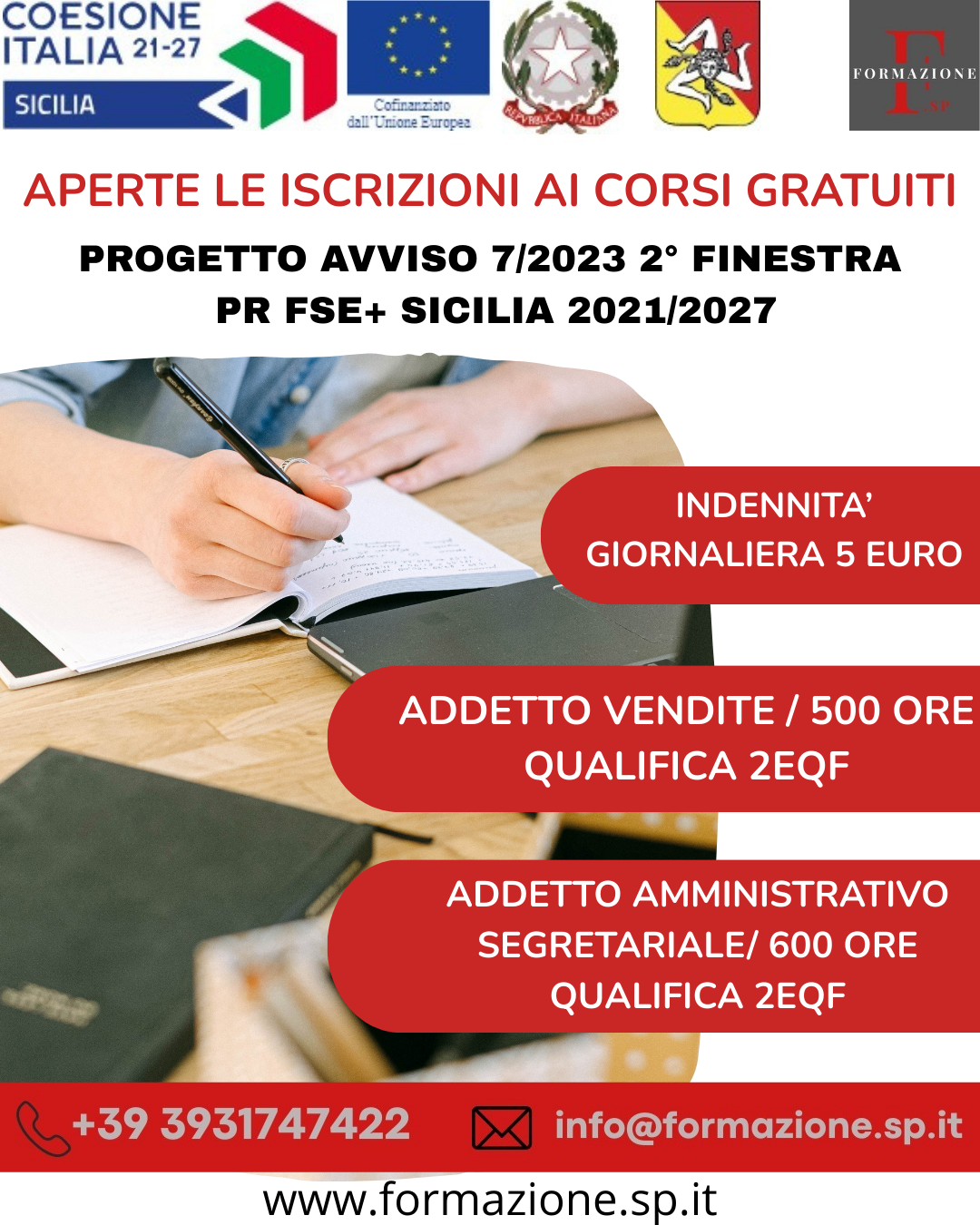 Avviso 7/2023 (seconda finestra) PR FSE+ SICILIA 2021/2027 – Bando di selezione allievi
