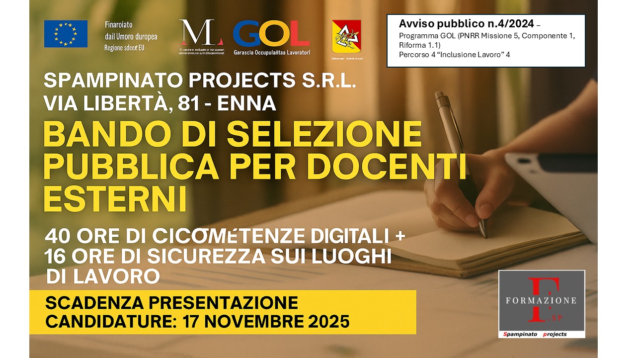Avviso pubblico n.4/2024 – Programma GOL – Bando di selezione docenti